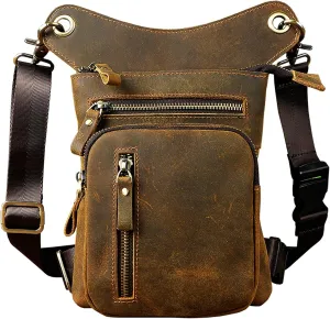 Genuine Leather Waist Pack Drop Leg Bag for Men Women Belt Bumbag Multi-Purpose Motorcycle Bike Outdoor Sporting Hicking Waist Hip Pack Messenger Shoulder Bags