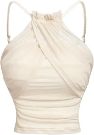 GORGLITTER Women's Ruched Cropped Camisole Top Wrap Front Frill Trim Going Out Tops