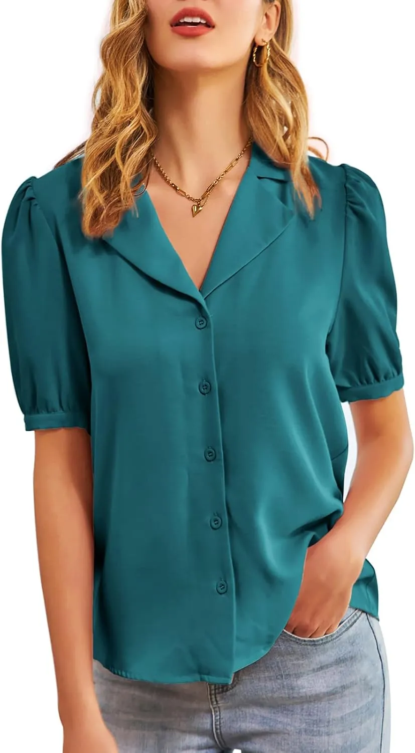GRACE KARIN Womens Button Down Shirts Short Sleeve Long Sleeve Business Casual Tops V Neck Blouse