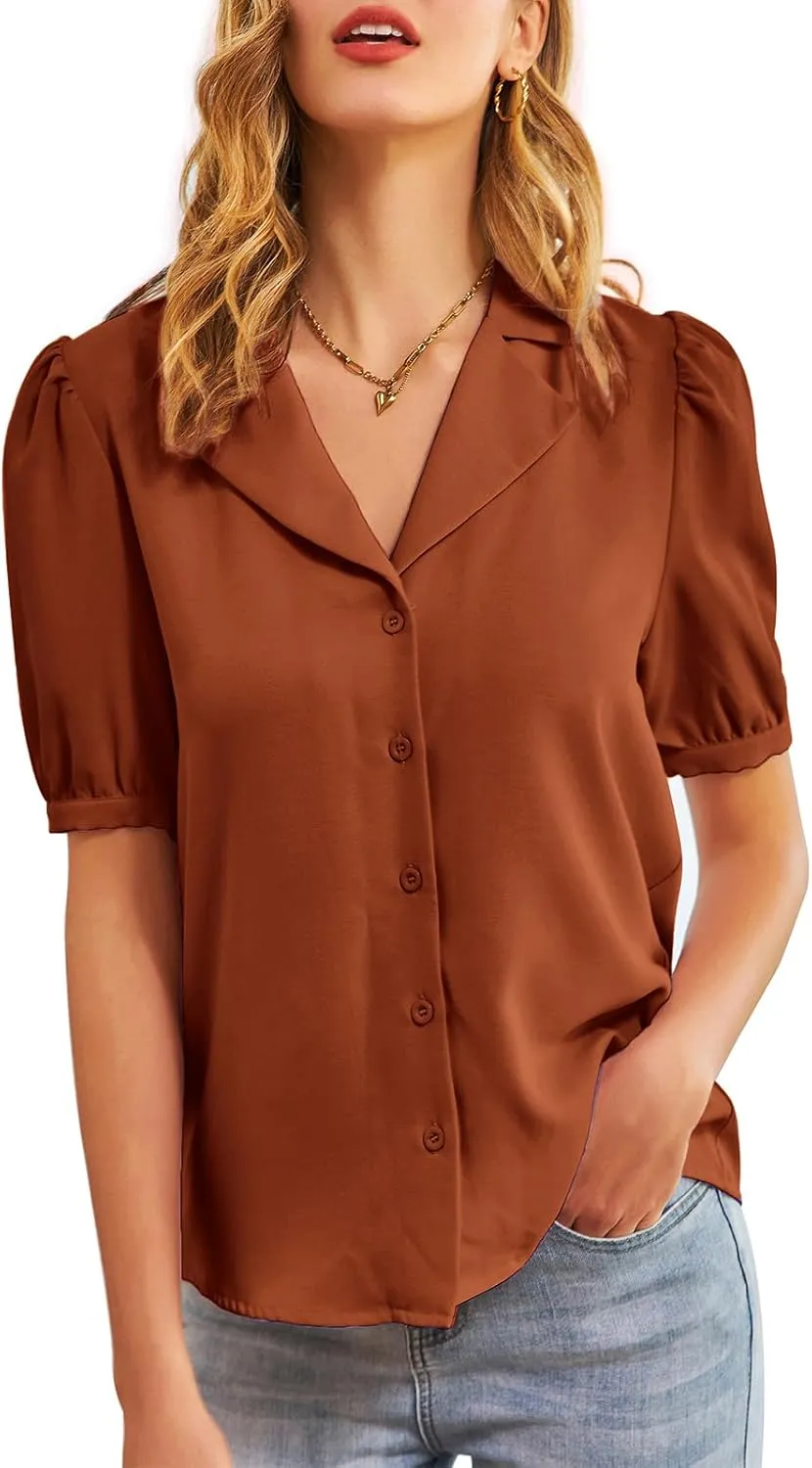 GRACE KARIN Womens Button Down Shirts Short Sleeve Long Sleeve Business Casual Tops V Neck Blouse
