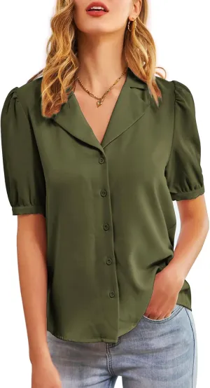 GRACE KARIN Womens Button Down Shirts Short Sleeve Long Sleeve Business Casual Tops V Neck Blouse