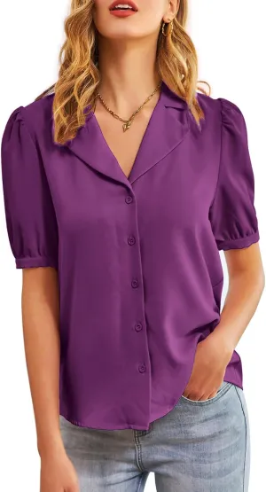 GRACE KARIN Womens Button Down Shirts Short Sleeve Long Sleeve Business Casual Tops V Neck Blouse