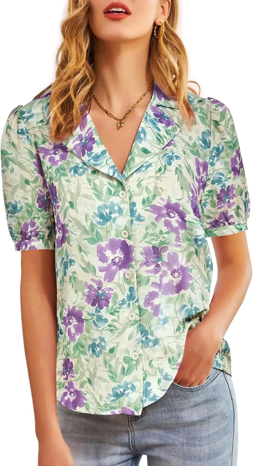 GRACE KARIN Womens Button Down Shirts Short Sleeve Long Sleeve Business Casual Tops V Neck Blouse