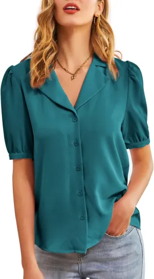 GRACE KARIN Womens Button Down Shirts Short Sleeve Long Sleeve Business Casual Tops V Neck Blouse