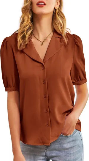 GRACE KARIN Womens Button Down Shirts Short Sleeve Long Sleeve Business Casual Tops V Neck Blouse