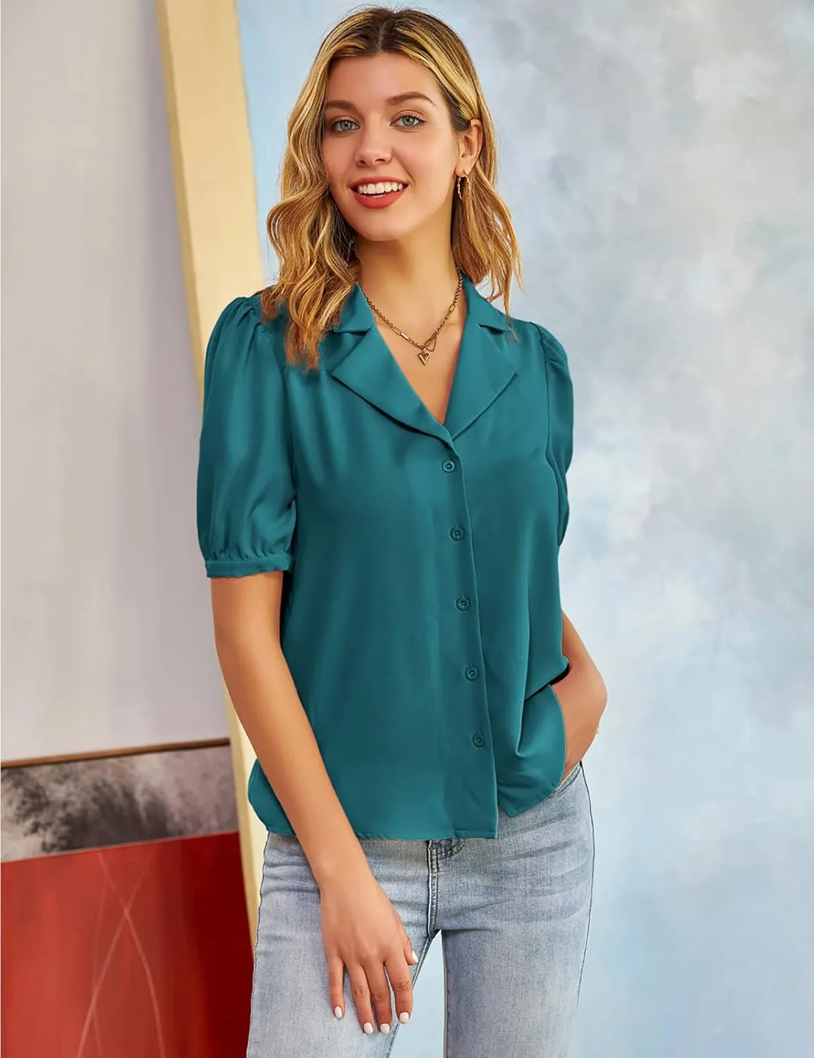 GRACE KARIN Womens Button Down Shirts Short Sleeve Long Sleeve Business Casual Tops V Neck Blouse