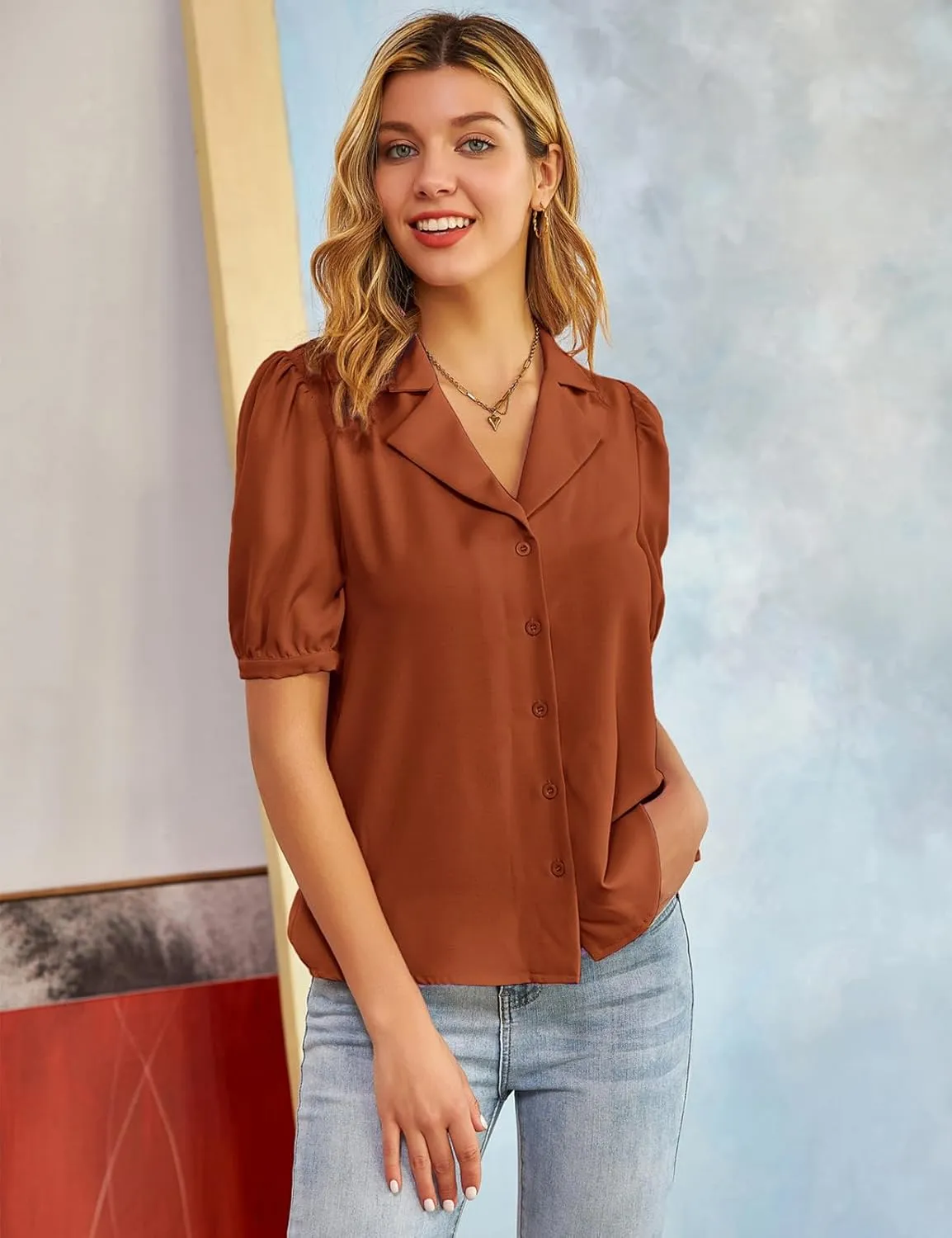 GRACE KARIN Womens Button Down Shirts Short Sleeve Long Sleeve Business Casual Tops V Neck Blouse