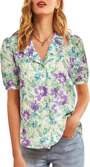 GRACE KARIN Womens Button Down Shirts Short Sleeve Long Sleeve Business Casual Tops V Neck Blouse