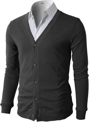 H2H Mens Casual Slim Fit Cardigans V-Neck Basic Designed Long Sleeve Button Down