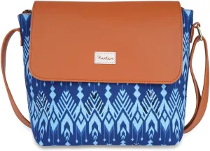 Handcrafted Vegan Leather Sling Bag For Women - Navy Ikat Bucket Sling Bag