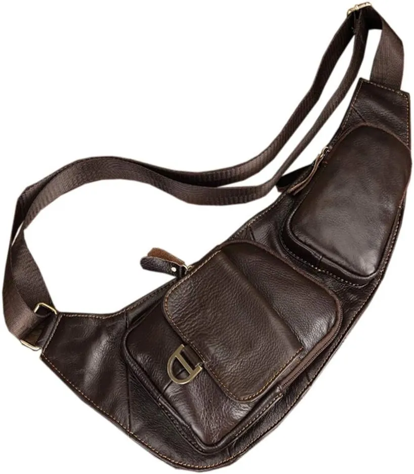 Hebetag Leather Sling Bag Crossbody Backpack for Men Women Travel Outdoor Camping