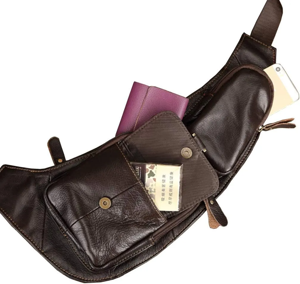 Hebetag Leather Sling Bag Crossbody Backpack for Men Women Travel Outdoor Camping