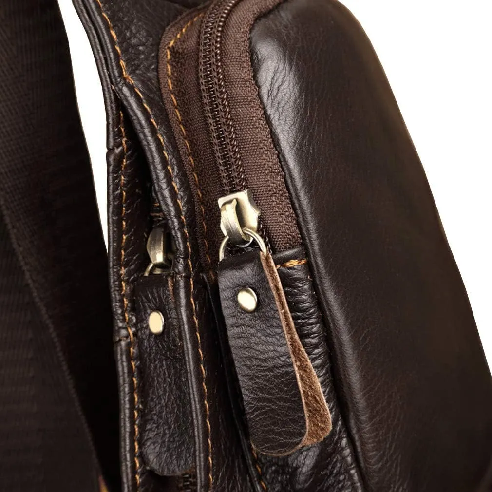 Hebetag Leather Sling Bag Crossbody Backpack for Men Women Travel Outdoor Camping