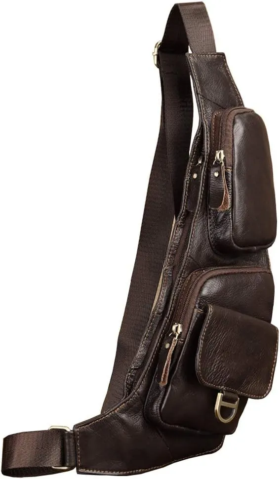 Hebetag Leather Sling Bag Crossbody Backpack for Men Women Travel Outdoor Camping