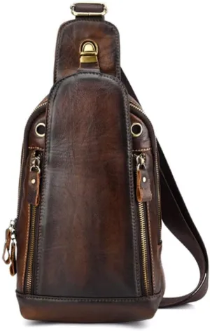 Hebetag Leather Sling Bag Crossbody Backpack for Men Women Travel Outdoor Sports