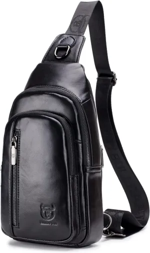 Hebetag Leather Sling Bag Crossbody Daypack for Men Women Outdoor Travel Camping Hiking Casual Shoulder Chest Pack Pouch