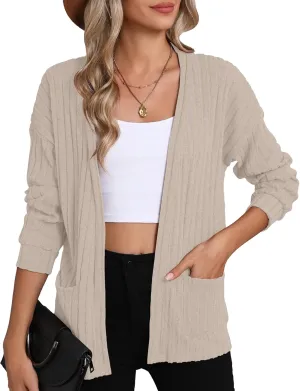 HIYIYEZI Women's Long Sleeve Open Front Cardigan Casual Lightweight Cardigans Knit Outwear with Pockets