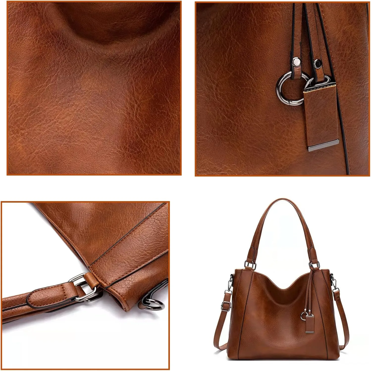 Hobo Bags for Women PU Leather Crossbody Bucket Purse Large Top Handle Shouler Purses and Handbags Set 2 Pcs