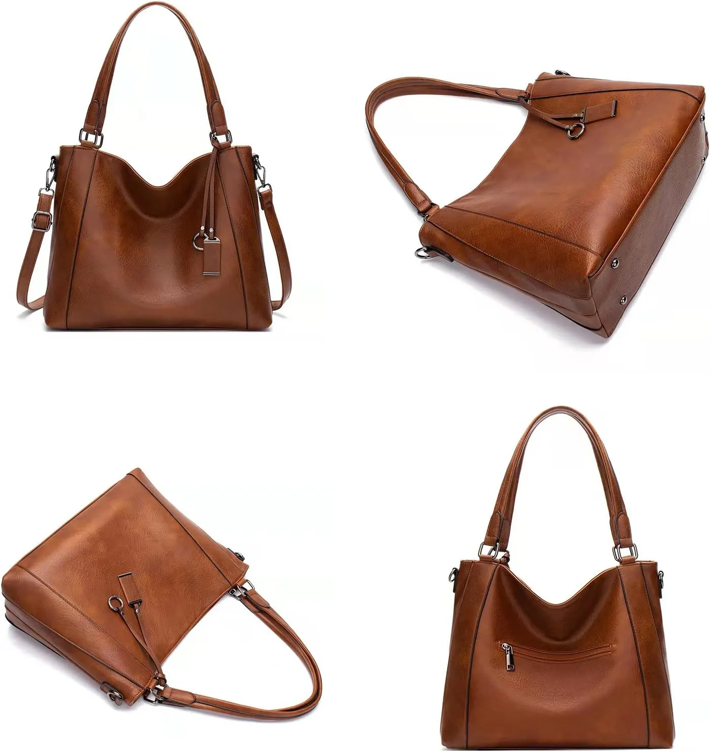 Hobo Bags for Women PU Leather Crossbody Bucket Purse Large Top Handle Shouler Purses and Handbags Set 2 Pcs