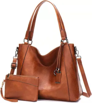 Hobo Bags for Women PU Leather Crossbody Bucket Purse Large Top Handle Shouler Purses and Handbags Set 2 Pcs