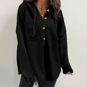 Hoodies for Women Oversized Sweatshirts Womens Loose Fit Casual Long Sleeve Button Hooded Sweatshirt Hoodie with Pockets