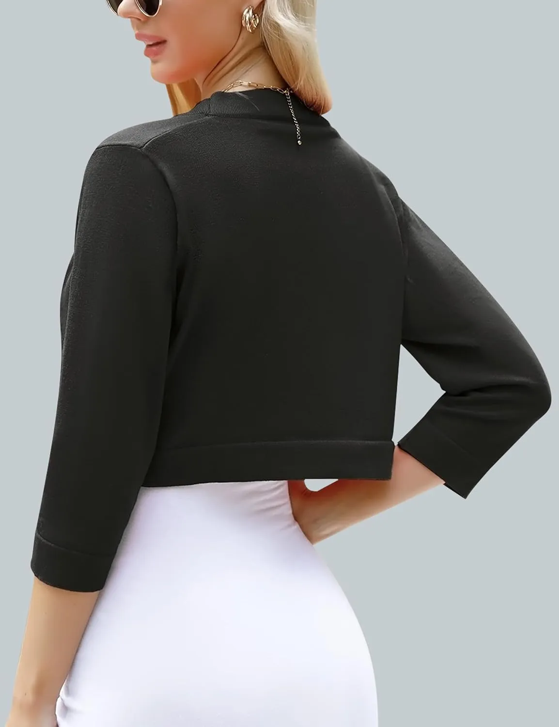 iClosam Womens 3/4 Sleeve Open Front Bolero Shrug Cropped Cardigans Knit Sweater Jacket