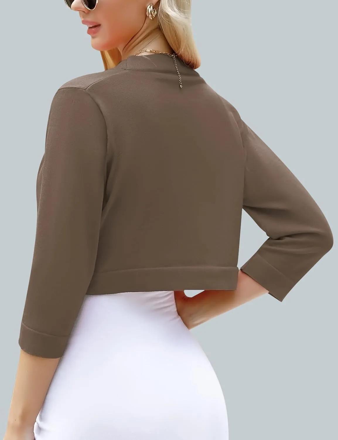 iClosam Womens 3/4 Sleeve Open Front Bolero Shrug Cropped Cardigans Knit Sweater Jacket