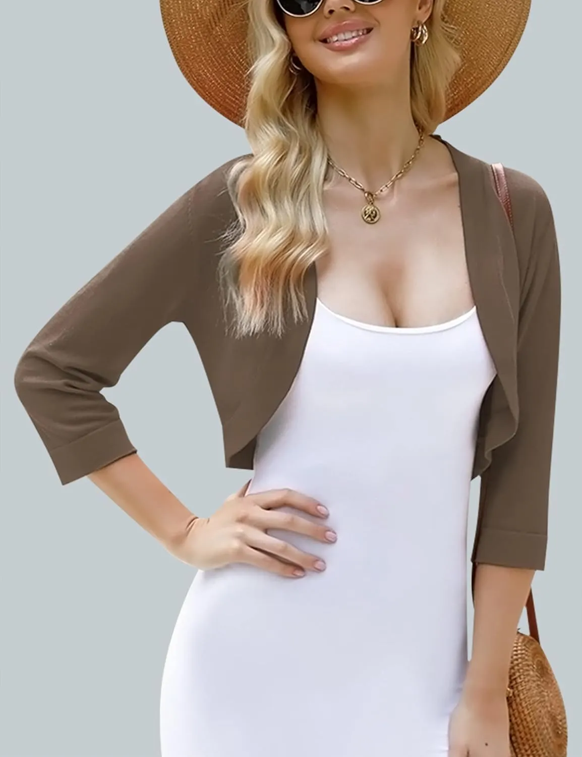 iClosam Womens 3/4 Sleeve Open Front Bolero Shrug Cropped Cardigans Knit Sweater Jacket