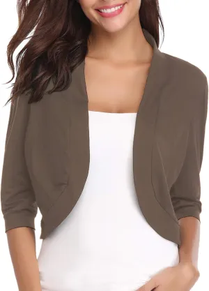 iClosam Womens 3/4 Sleeve Open Front Bolero Shrug Cropped Cardigans Knit Sweater Jacket