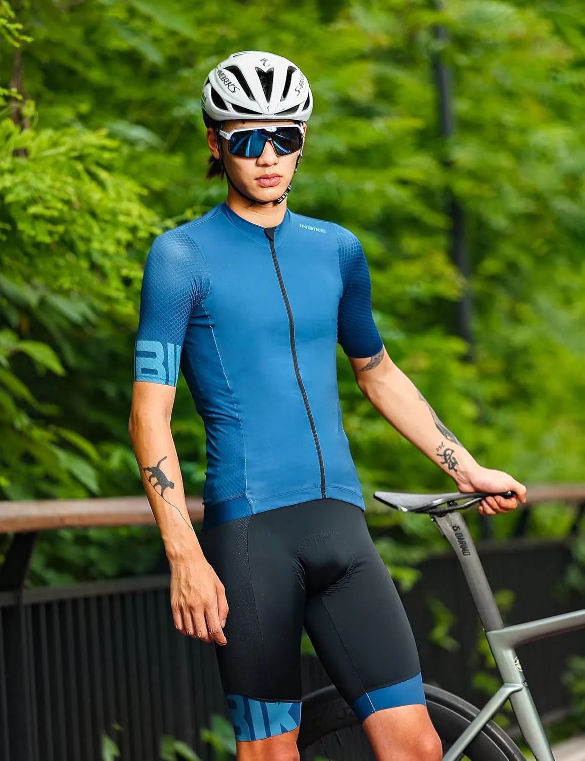 INBIKE Cycling Jersey Mens Set Reflective Breathable Biking Outfit Quick-Dry Short Sleeve Bicycle Shorts and Shirts