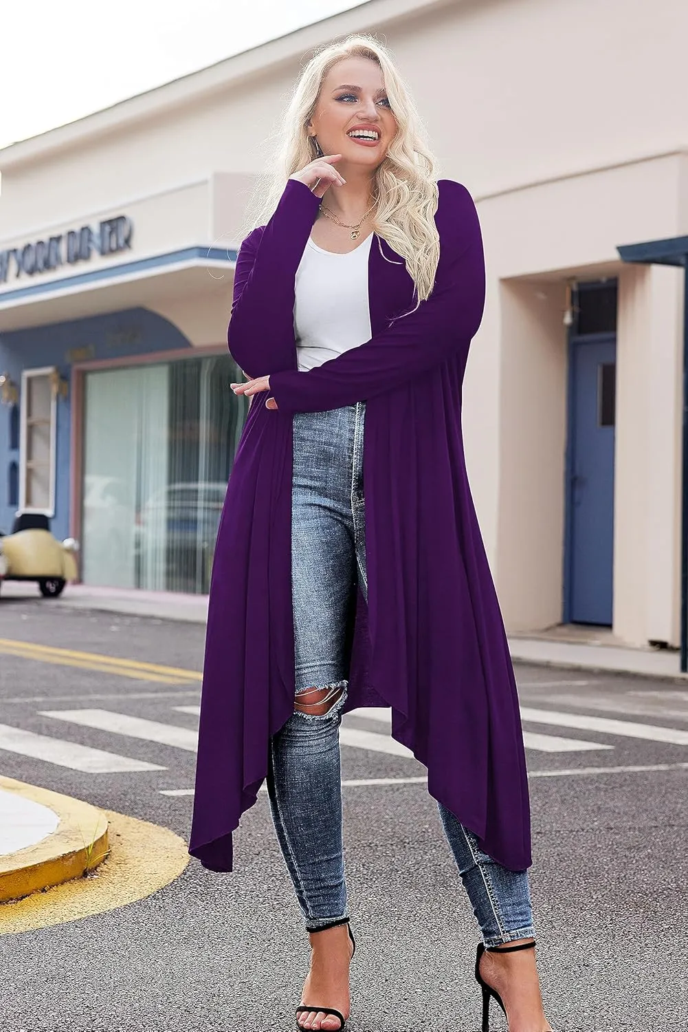 IN'VOLAND Women's Plus Size Cardigan Long Sleeve Open Front Drape Cardigans Lightweight Long DusterL-5XL