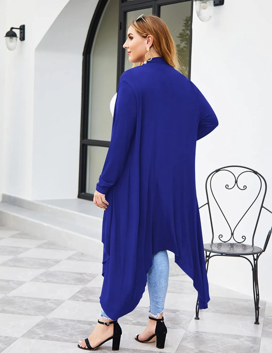 IN'VOLAND Women's Plus Size Cardigan Long Sleeve Open Front Drape Cardigans Lightweight Long DusterL-5XL