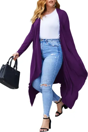 IN'VOLAND Women's Plus Size Cardigan Long Sleeve Open Front Drape Cardigans Lightweight Long DusterL-5XL