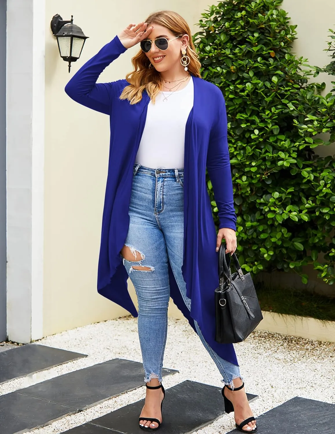 IN'VOLAND Women's Plus Size Cardigan Long Sleeve Open Front Drape Cardigans Lightweight Long DusterL-5XL