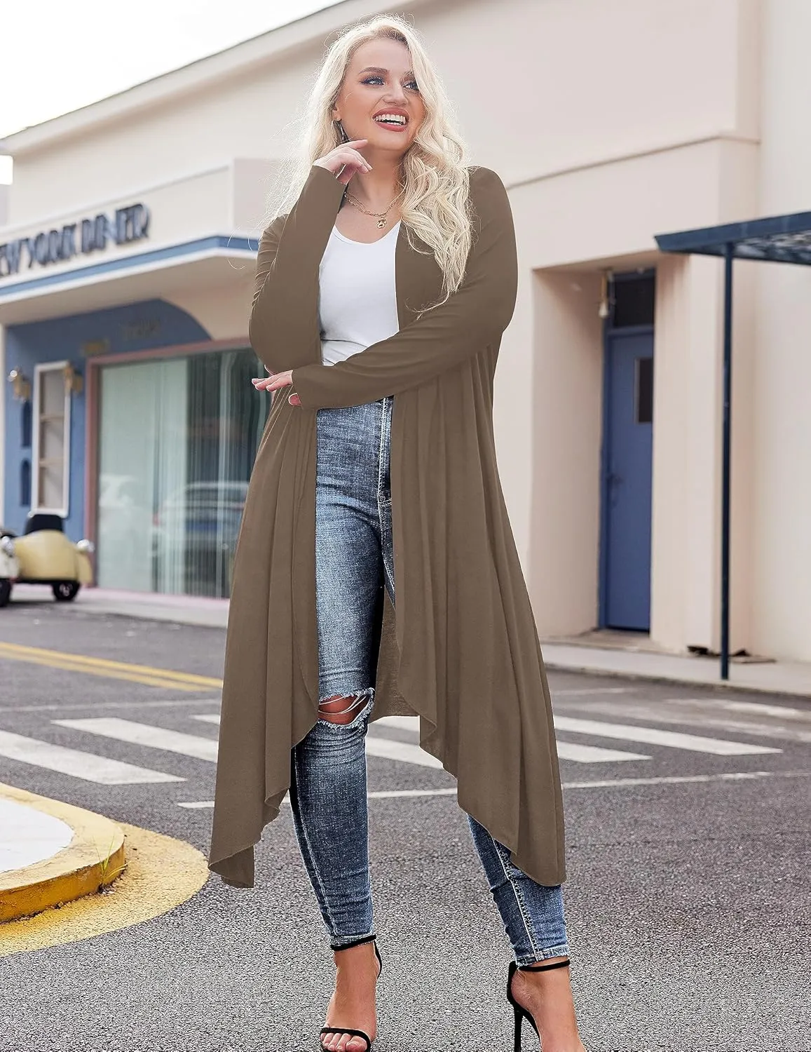 IN'VOLAND Women's Plus Size Cardigan Long Sleeve Open Front Drape Cardigans Lightweight Long DusterL-5XL