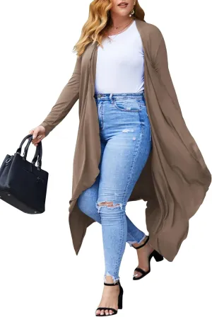 IN'VOLAND Women's Plus Size Cardigan Long Sleeve Open Front Drape Cardigans Lightweight Long DusterL-5XL
