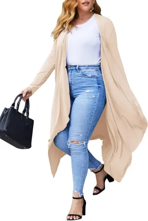 IN'VOLAND Women's Plus Size Cardigan Long Sleeve Open Front Drape Cardigans Lightweight Long DusterL-5XL