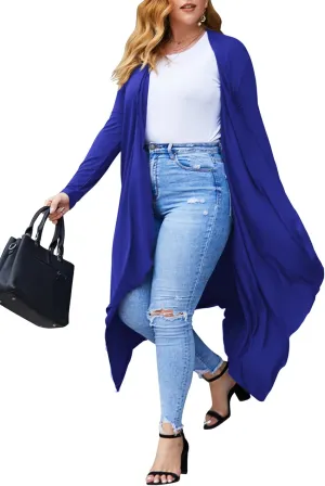 IN'VOLAND Women's Plus Size Cardigan Long Sleeve Open Front Drape Cardigans Lightweight Long DusterL-5XL