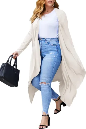 IN'VOLAND Women's Plus Size Cardigan Long Sleeve Open Front Drape Cardigans Lightweight Long DusterL-5XL