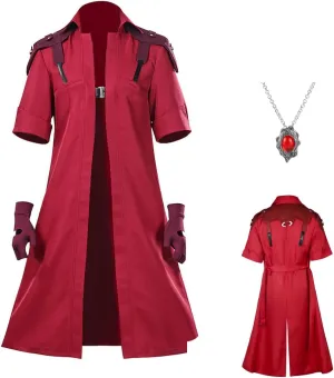 IS MY BIKE OKAY Men Devil Dante Cosplay Costume Jacket Steampunk Outfit Anime Red Trench Coat Gloves Necklace Halloween