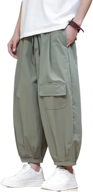 Japanese Spring Summer Casual Pants for Men Loose Cargo Harem Pants Ankle-Length Trousers