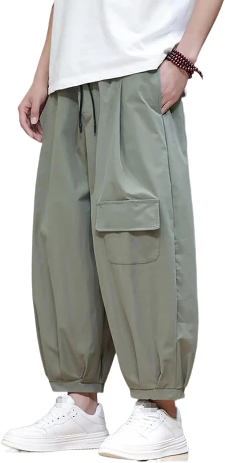Japanese Spring Summer Casual Pants for Men Loose Cargo Harem Pants Ankle-Length Trousers