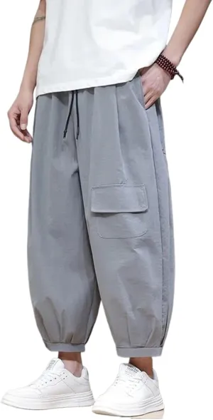 Japanese Spring Summer Casual Pants for Men Loose Cargo Harem Pants Ankle-Length Trousers