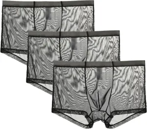 JEsilunmaMY Mens Mesh Mid Waist Boxer Briefs Solid Color Stretch Breathable Pouch Underwear See Through Thin Sexy Panties