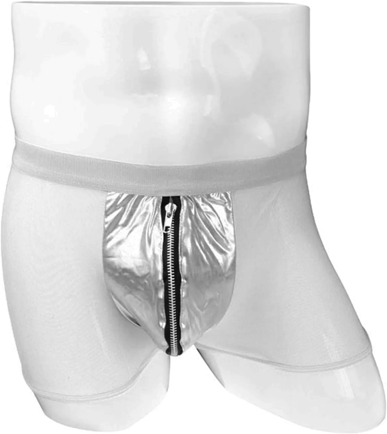 JEsilunmaMY See Through Underwear for Men Mid Waist Leather Zip Pouch Boxer Briefs Mesh Sheer Breathable Lingerie Shorts
