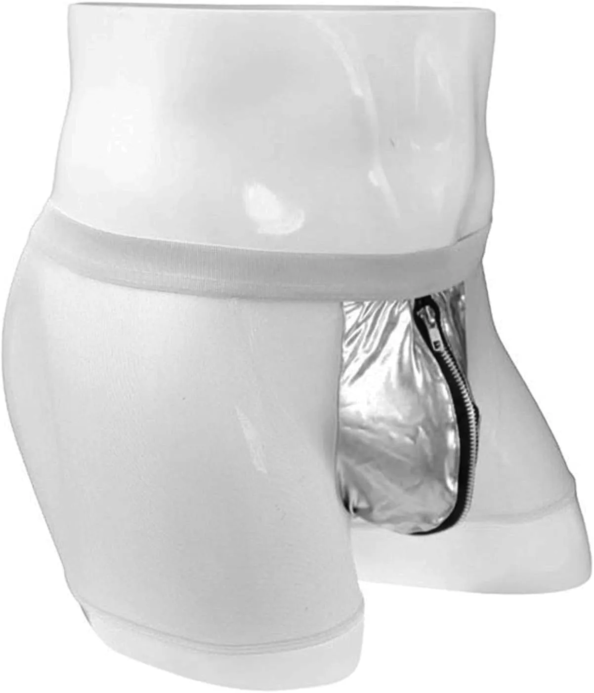 JEsilunmaMY See Through Underwear for Men Mid Waist Leather Zip Pouch Boxer Briefs Mesh Sheer Breathable Lingerie Shorts
