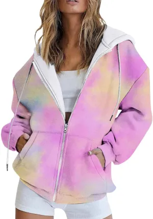 KBLK-JAY Women's Oversized Hoodies Sweatshirts Casual Drawstring Zip Up Teen Girl Fall Jackets Y2K Clothes with Pockets
