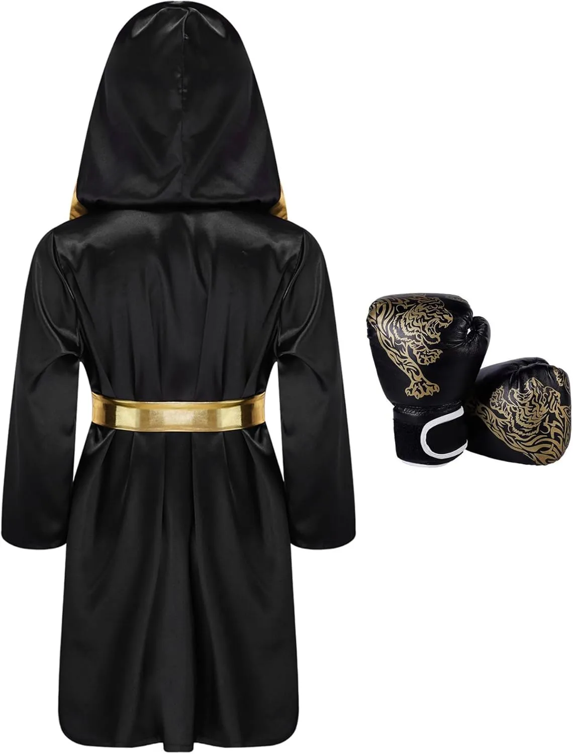 Kids Boys Boxing Outfits Satin Hooded Robe Cloak And Boxer Gloves Set Halloween Cosplay Boxer Costume