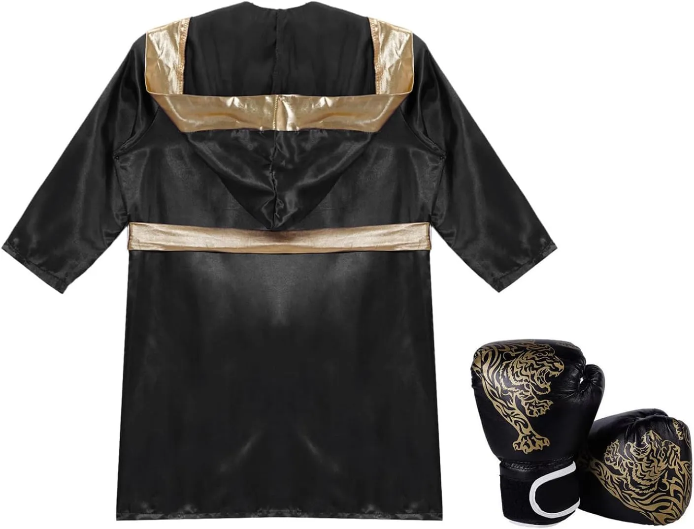 Kids Boys Boxing Outfits Satin Hooded Robe Cloak And Boxer Gloves Set Halloween Cosplay Boxer Costume
