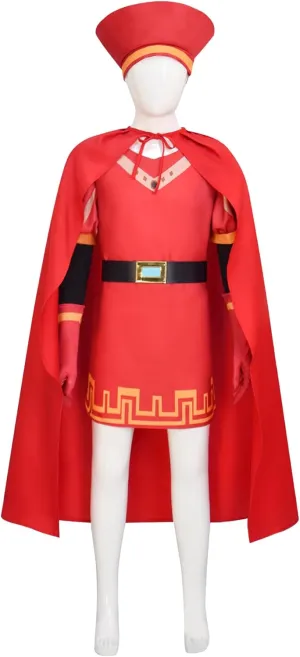 Kids Lord Farquaad Costume Red Cloak Tops Hat Belt Gloves Full Set King Farquaad Cosplay Wig for Halloween